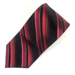 Covington 100% Silk Tie Black Red Maroon Gold Stripe Classic Men's Necktie